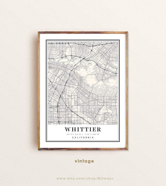 Whittier California Map Whittier CA Map Whittier City Map Etsy