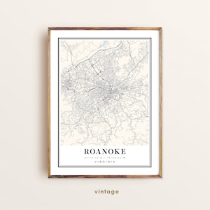 Roanoke Virginia map, Roanoke VA map, Roanoke city map, Roanoke print, Roanoke poster, Roanoke art, Roanoke map, Custom city map