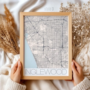 Inglewood California Map Gift | Vintage City Wall Art, Personalized Urban Decor for Home & Office