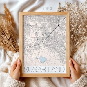 Sugar Land Texas Map Print: Detailed City Wall Art, Home Decor Gift