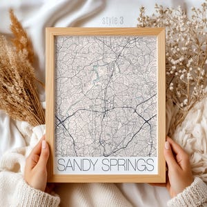 Cadeau carte de la Géorgie de Sandy Springs | Art mural plan de la ville personnalisé | Décoration d'intérieur unique pour les amateurs de Géorgie | Idée cadeau personnalisée