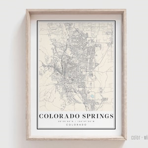 Impression de carte de Colorado Springs CO - Poster de Colorado Springs Colorado City - Art moderne et contemporain personnalisé