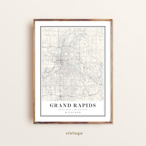 Stampa artistica della mappa di Grand Rapids, Michigan: mappa della città personalizzata