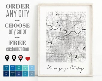 Kansas City, MO City Map Personalizable Poster - Kansas City Missouri Anniversary custom city map art gift