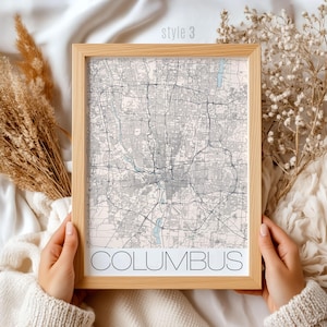 Columbus Ohio Karte Kunstdruck | Stadt Wanddekor, Vintage Style Geschenk für Haus & Büro, Ohio State Stadtbild Poster