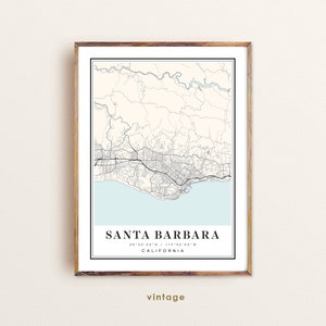 Santa Barbara Kalifornien Karte, Santa Barbara CA Karte, Santa Barbara Stadtplan, Santa Barbara Druck, Santa Barbara Poster, Santa Barbara Kunstkarte