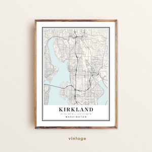 Kaart van Kirkland Washington, kaart van Kirkland WA, stadskaart van Kirkland, afdrukken van Kirkland, poster van Kirkland, kunst van Kirkland, kaart van Kirkland, aangepaste stadsplattegrond