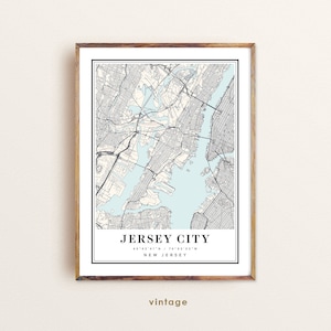 Jersey City New Jersey-kaart, Jersey City NJ-kaart, Jersey City-stadskaart, Jersey City-afdruk, Jersey City-poster, Jersey City-kunst, Jersey City-kaart