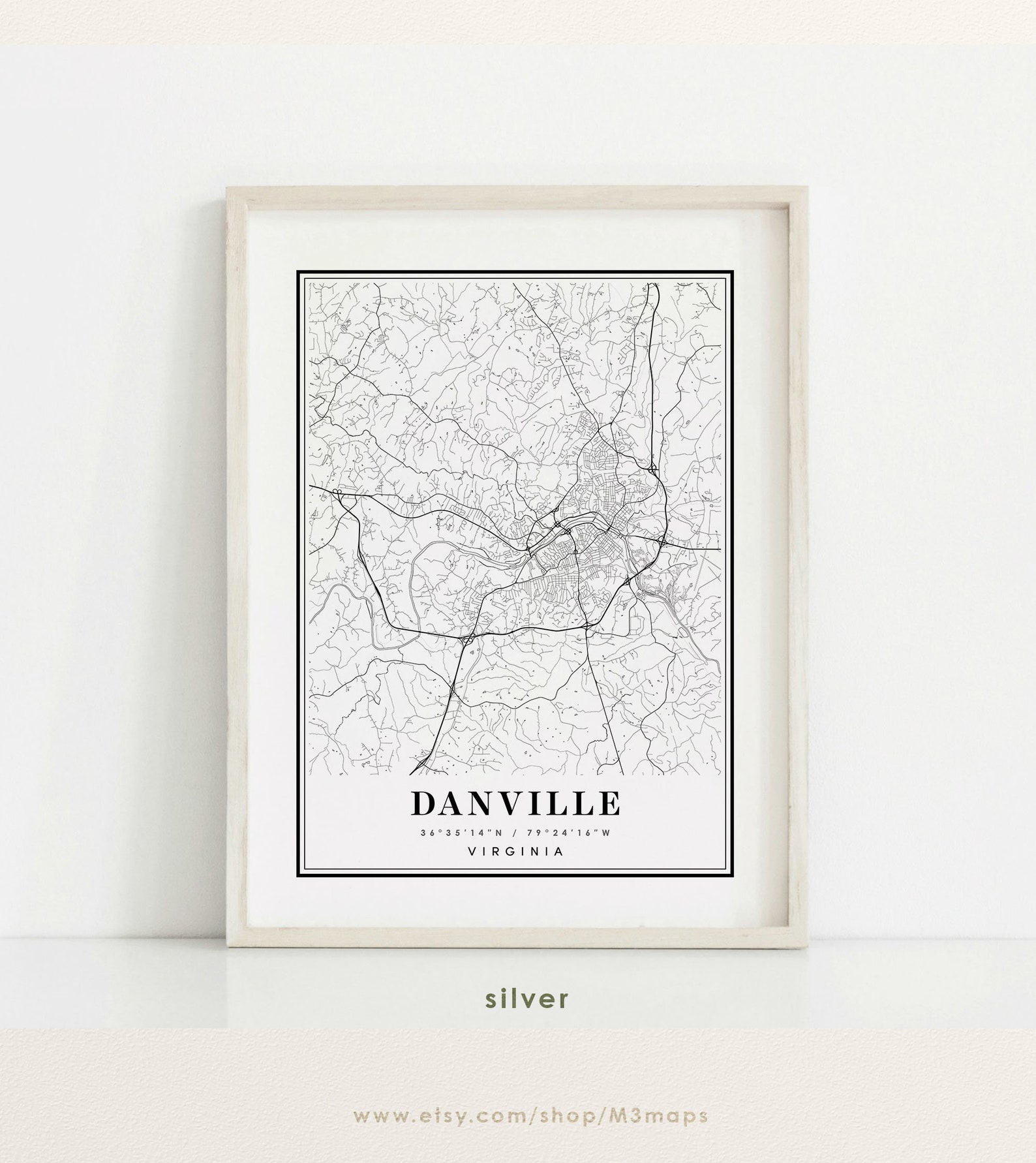 Danville Virginia Map Danville VA Map Danville City Map Etsy