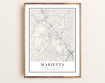 Mapa Marietty w Georgii, wydruk artystyczny: plakat z pejzażem miejskim