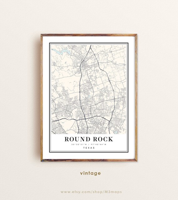 Round Rock Texas Map Round Rock TX Map Round Rock City Map Etsy