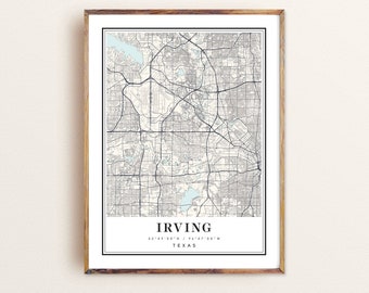 Irving Texas City Map Art Print: Custom Cityscape Poster