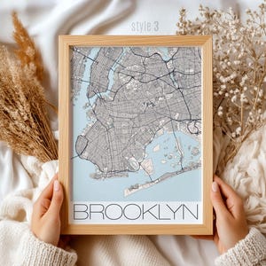 Impression de carte de Brooklyn, art mural vintage de la ville, décoration de carte du quartier de New York, cadeau pour les voyageurs et les amoureux de New York, décoration de bureau à domicile