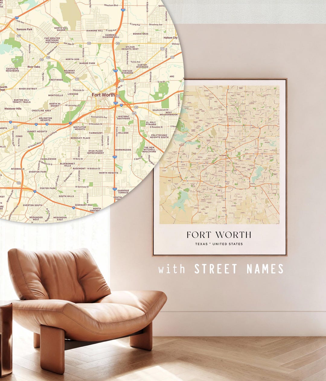 Fort Worth TX Map Art Print – Detailed City Street Map - Etsy