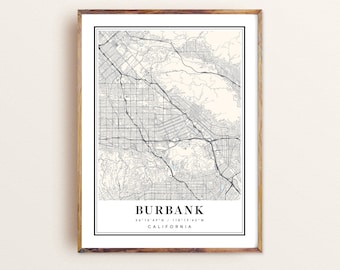 Burbank California Map Art Print: Cityscape Poster