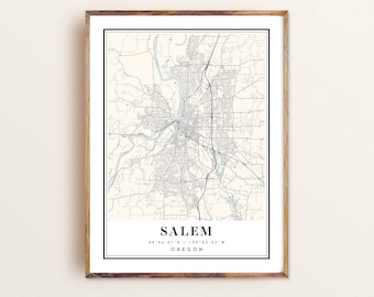 Arte impressa do mapa de Salem, Oregon: mapa da cidade personalizado