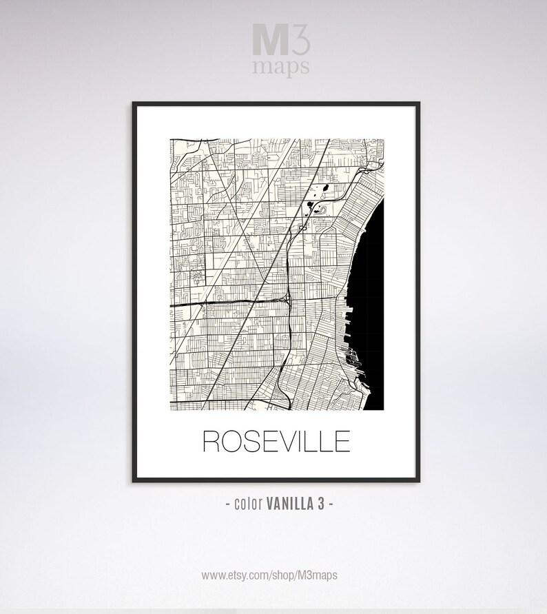 Roseville Michigan Roseville MI Map Roseville Map Roseville Etsy