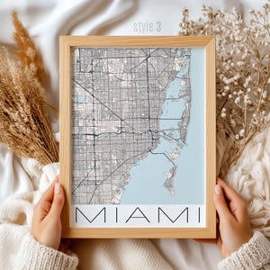 Cadeau kaart Miami Florida | Gepersonaliseerde stadskunstdruk, uniek muurdecor voor thuis en op kantoor, reissouvenir, poster Miami Beach