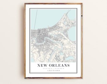 Impression artistique du plan de la ville de la Nouvelle-Orléans : affiche de voyage en Louisiane