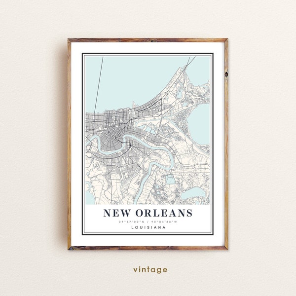 New Orleans Louisiana map, New Orleans LA map, New Orleans city map, New Orleans print, New Orleans poster, New Orleans art, New Orleans map