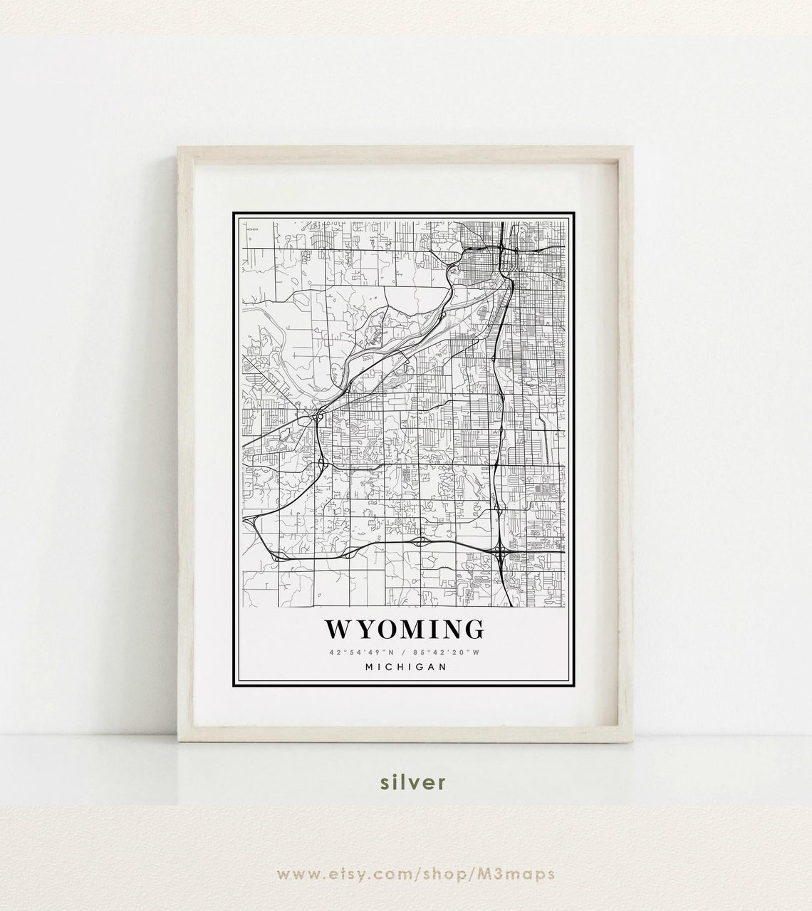 Wyoming Michigan map Wyoming MI map Wyoming city map Etsy