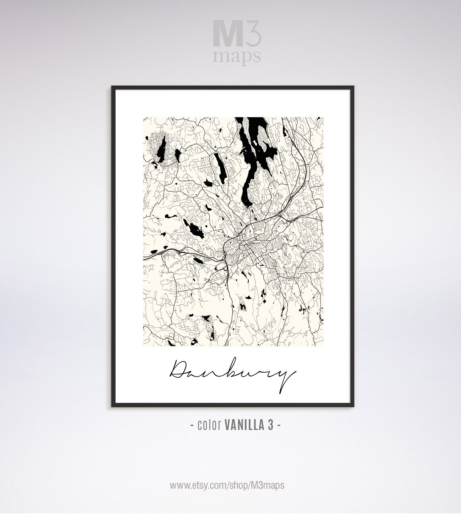 Danbury Minimalist Danbury Map Danbury Map Print Danbury | Etsy