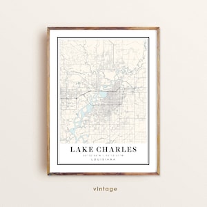 Kaart Lake Charles Louisiana kunstafdruk: aangepaste stadskaart