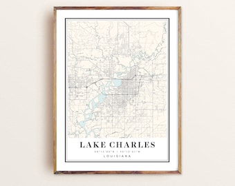 Lake Charles Louisiana Map Art Print: Custom City Map