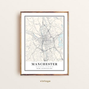 Manchester New Hampshire map, Manchester NH map, Manchester city map, Manchester print, Manchester poster, Manchester art, Manchester map