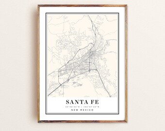 Santa Fe New Mexico Map Art Print: Custom Cityscape Poster