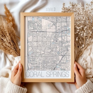 Cadeau kaart Coral Springs Florida: aangepaste stadsmuurkunst, uniek huisdecor, nautische stijl print, toeristische souvenir, jubileumcadeau