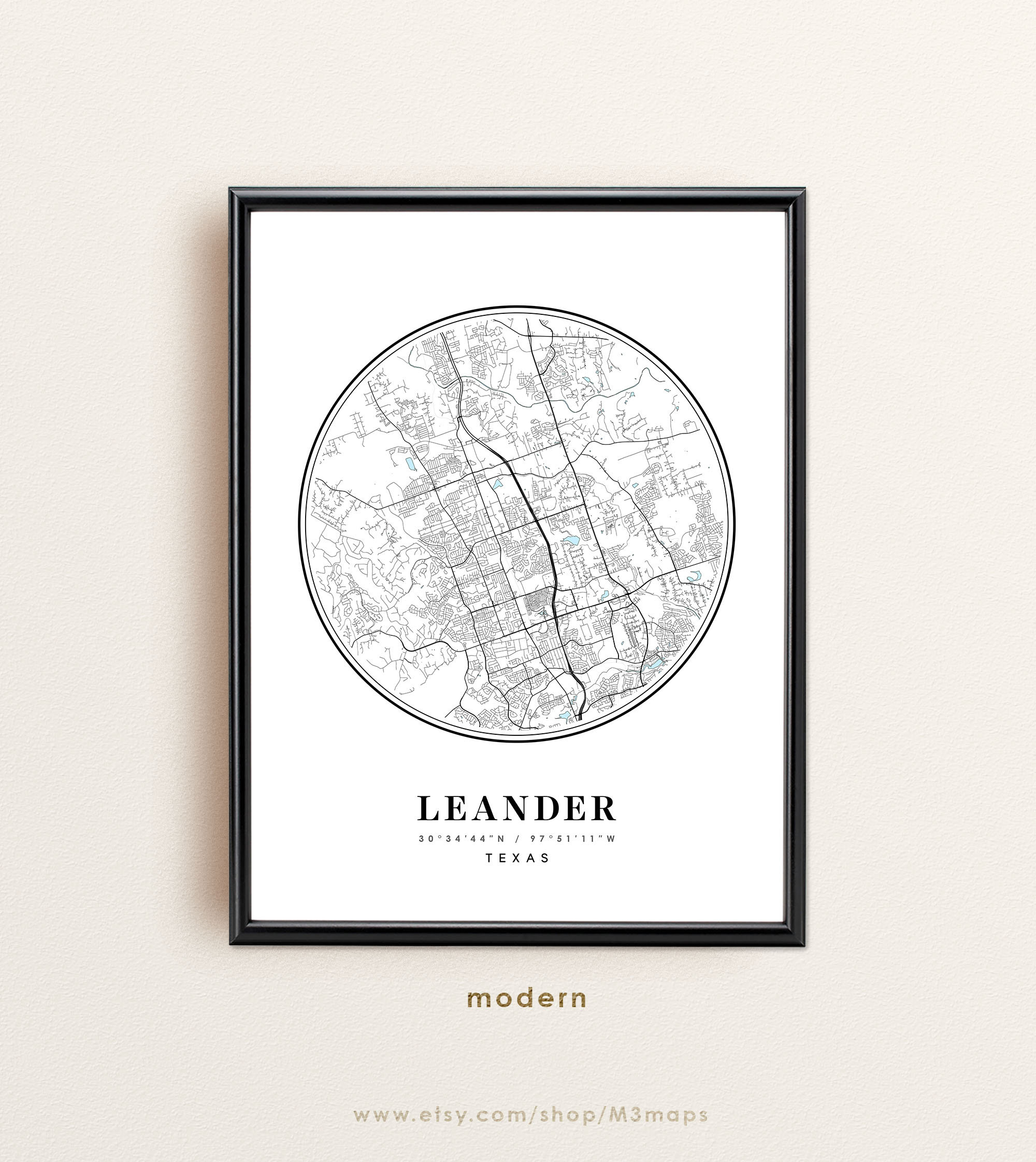 Leander Map Texas Leander TX Map Leander Print Leander - Etsy