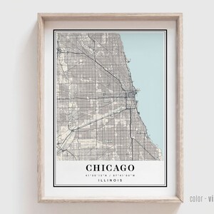Kaartafdruk Chicago (IL) - poster Chicago, Illinois City - gepersonaliseerde moderne en hedendaagse kunst