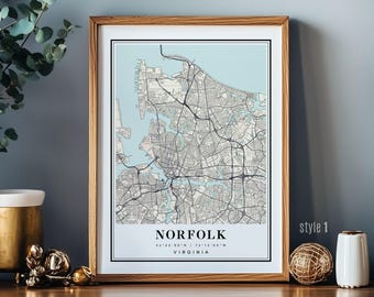 Norfolk VA Virginia Karte Wand Kunst Stadt Plakat Dekor