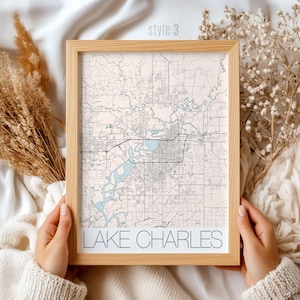 Lake Charles Louisiana Map Print – Vintage City Wall Art, Detailed Road Map, Home Decor Gift for Travelers & Locals