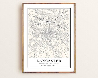 Lancaster Pennsylvania Map Art Print: Cityscape Poster