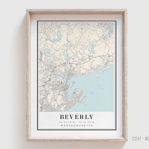 Stampa della mappa di Beverly MA - Poster della città di Beverly Massachusetts - Arte moderna e contemporanea personalizzata