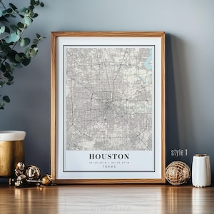 Impresión de mapa de Houston, arte mural vintage de la ciudad, cartografía urbana moderna, decoración del hogar de Texas, póster de mapa de calles de la ciudad, regalo de viaje, decoración de Houston