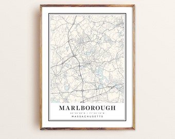 Impresión artística del mapa de Marlborough, Massachusetts