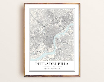 Konsttryck av karta över Philadelphia: Stadslandskap i Pennsylvania Poster