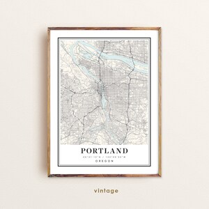 Impresión artística del mapa de Portland, Oregón: mapa de la ciudad personalizado