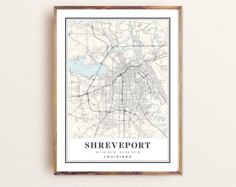 Shreveport Louisiana map, Shreveport LA map, Shreveport city map, Shreveport print, Shreveport poster, Shreveport art, Shreveport map