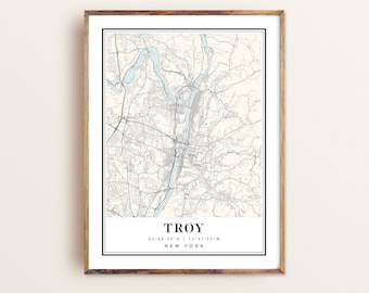 Impresión del mapa de Troy, NY: Póster de arte urbano