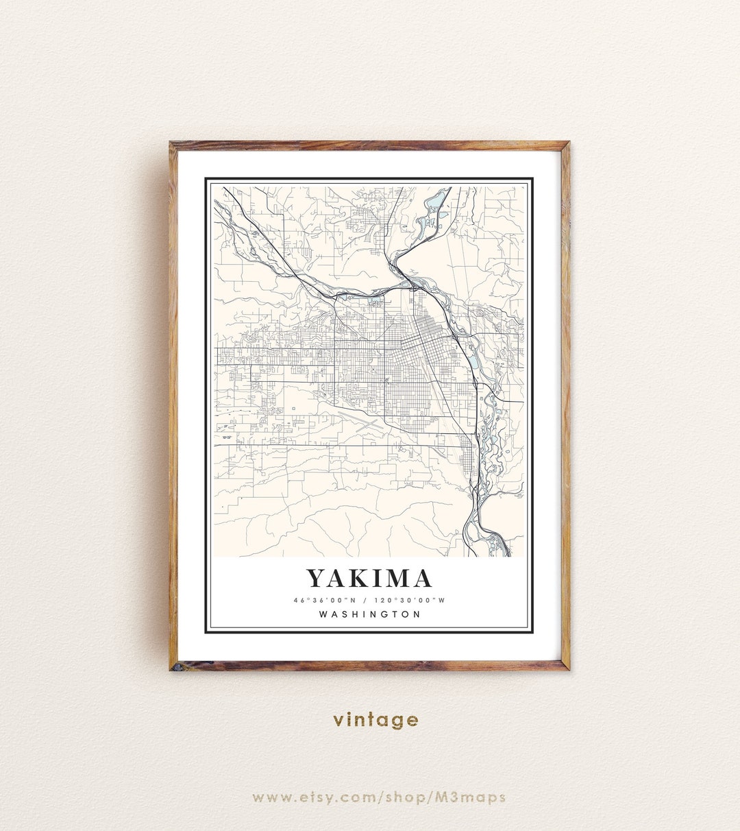 Yakima Washington Map, Yakima WA Map, Yakima City Map, Yakima Print