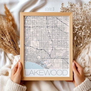 Lakewood California Map Wall Art | Vintage Style City Print | Home Decor Gift for Map Lovers & California Residents