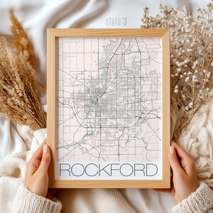 Cadeau carte de Rockford, Illinois | Art mural urbain de style vintage | Décoration locale unique pour la maison ou le bureau | Idée cadeau et souvenir parfait
