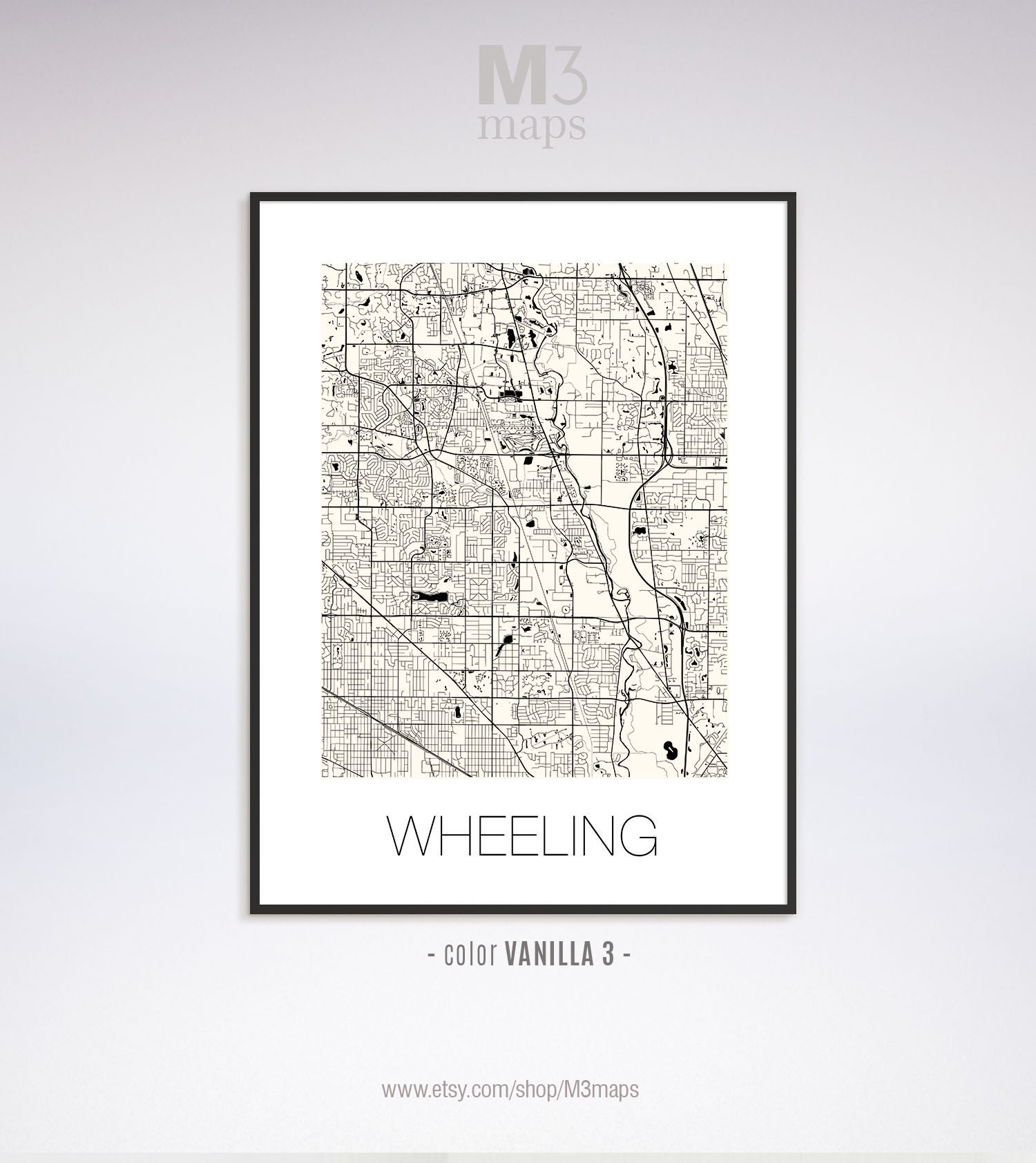 Wheeling Illinois Wheeling IL Map Wheeling Map Wheeling Etsy