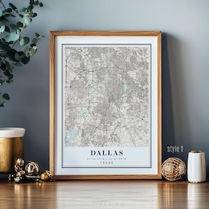 Dallas TX Map Wall Art - Vintage Style Texas Decor for Home