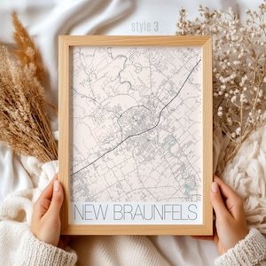 New Braunfels Texas Map Print, Vintage City Wall Art, River Decor, Home Office Gift, Texas Landmarks, Unique Travel Poster Wall Hanging