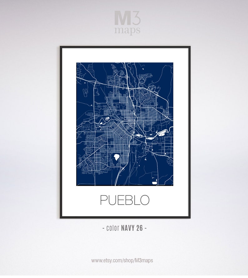 Pueblo Colorado Pueblo CO Map Pueblo Map Pueblo Print Etsy